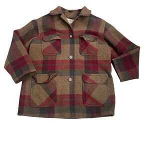 VTG Eddie Bauer Plaid Wool Blend Button Front Shacket  Women large Brown retro‎